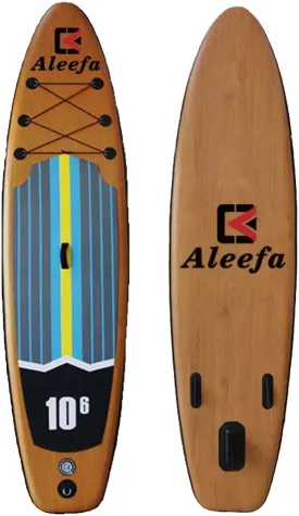 10'6''ft Inflatable Surfboard Wood Grain SUP Paddle Board Double Thick Brushed PVC Paddle Racing