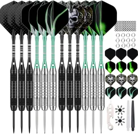 12 Pack Darts Metal Tip Set 22/24 Grams, Steel Tip Darts for Dartboard with Premium Aluminum Shafts, Extra 50 Rubber O-rings 6 Nylon Shafts 24 Flights 12 Spring Rings 16 Flights Protector 1 Tool Kit