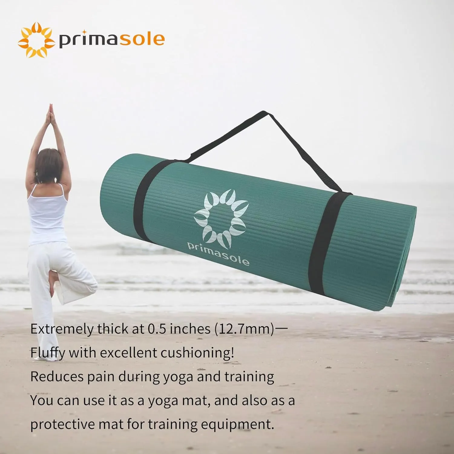 1/2 Thick Exercise Mat with Carry Strap & Case Mat for Yoga Pilates Fitness at Home and Gym 72" L x 24" W