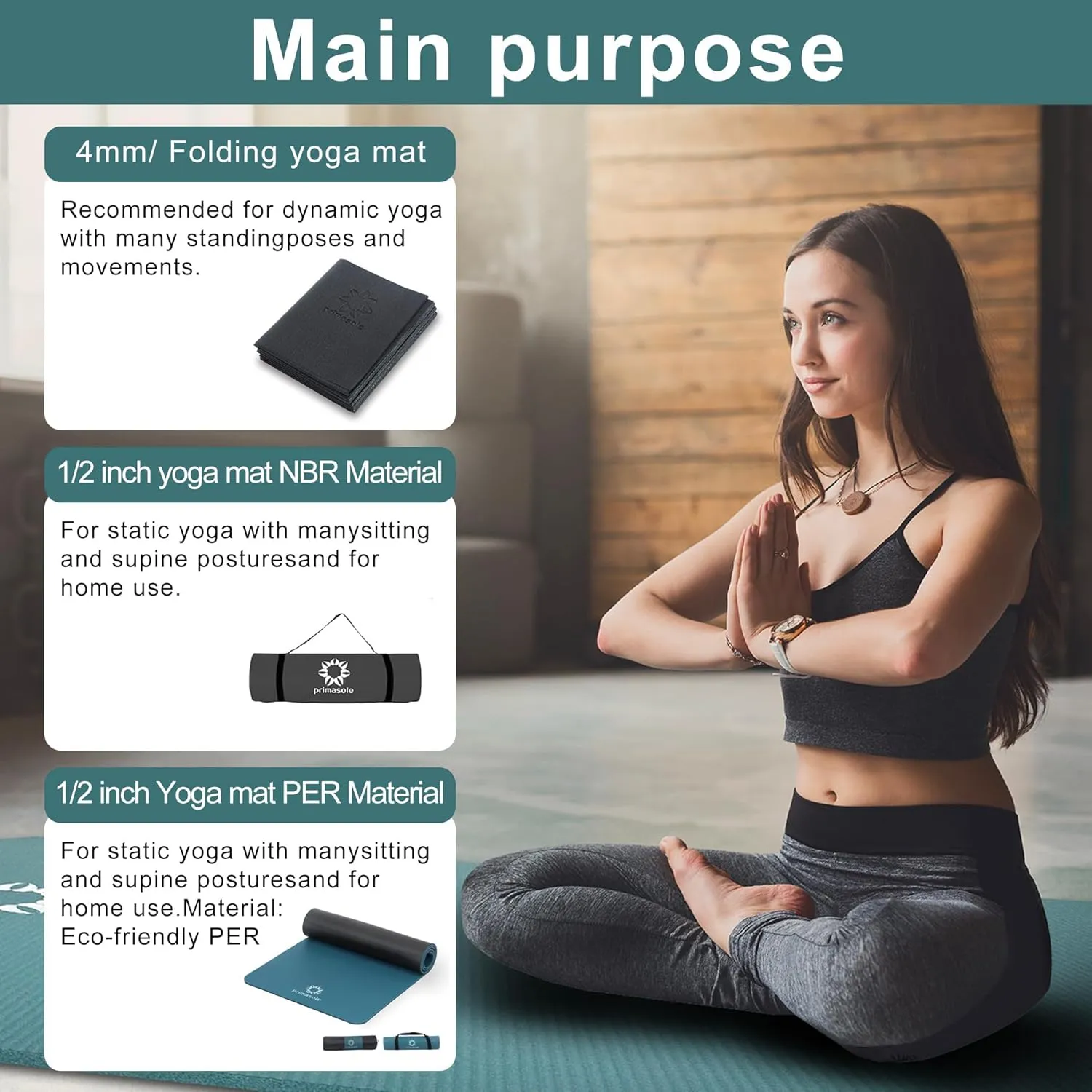 1/2 Thick Exercise Mat with Carry Strap & Case Mat for Yoga Pilates Fitness at Home and Gym 72" L x 24" W