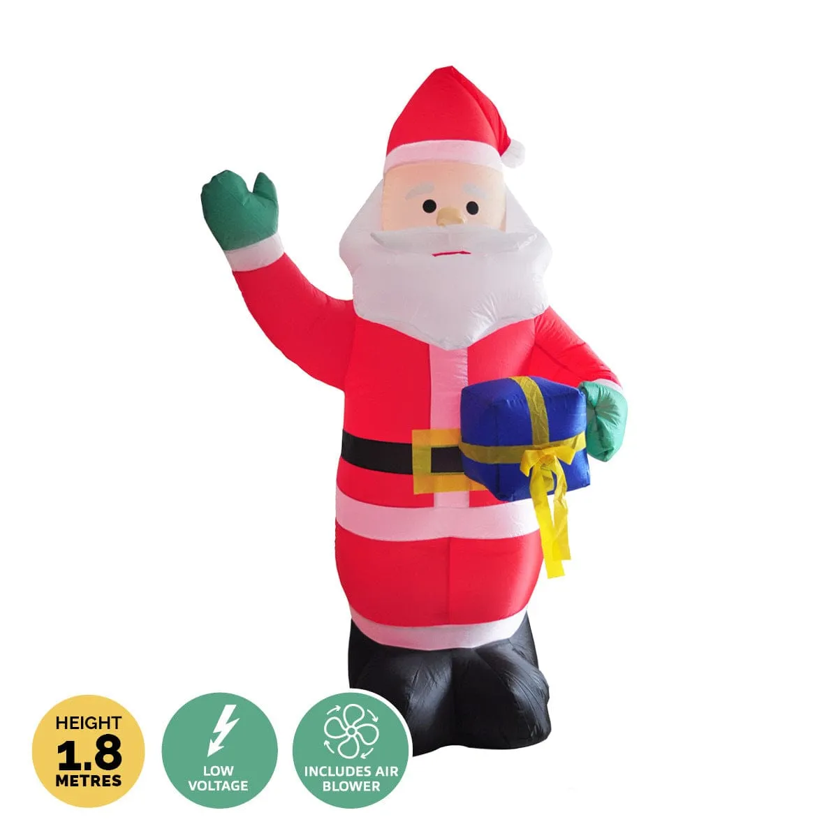1.8m Self Inflatable LED Waving Santa & Gift Box