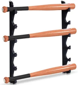 2 Pcs Baseball Bat Wall Mount Display Wood Bat Rack with 6 Holders Horizontal Baseball Bat Holder with Hidden Holes Screws Anchor for Hockey Stick Memorabilia Collectible Hanger (Black)