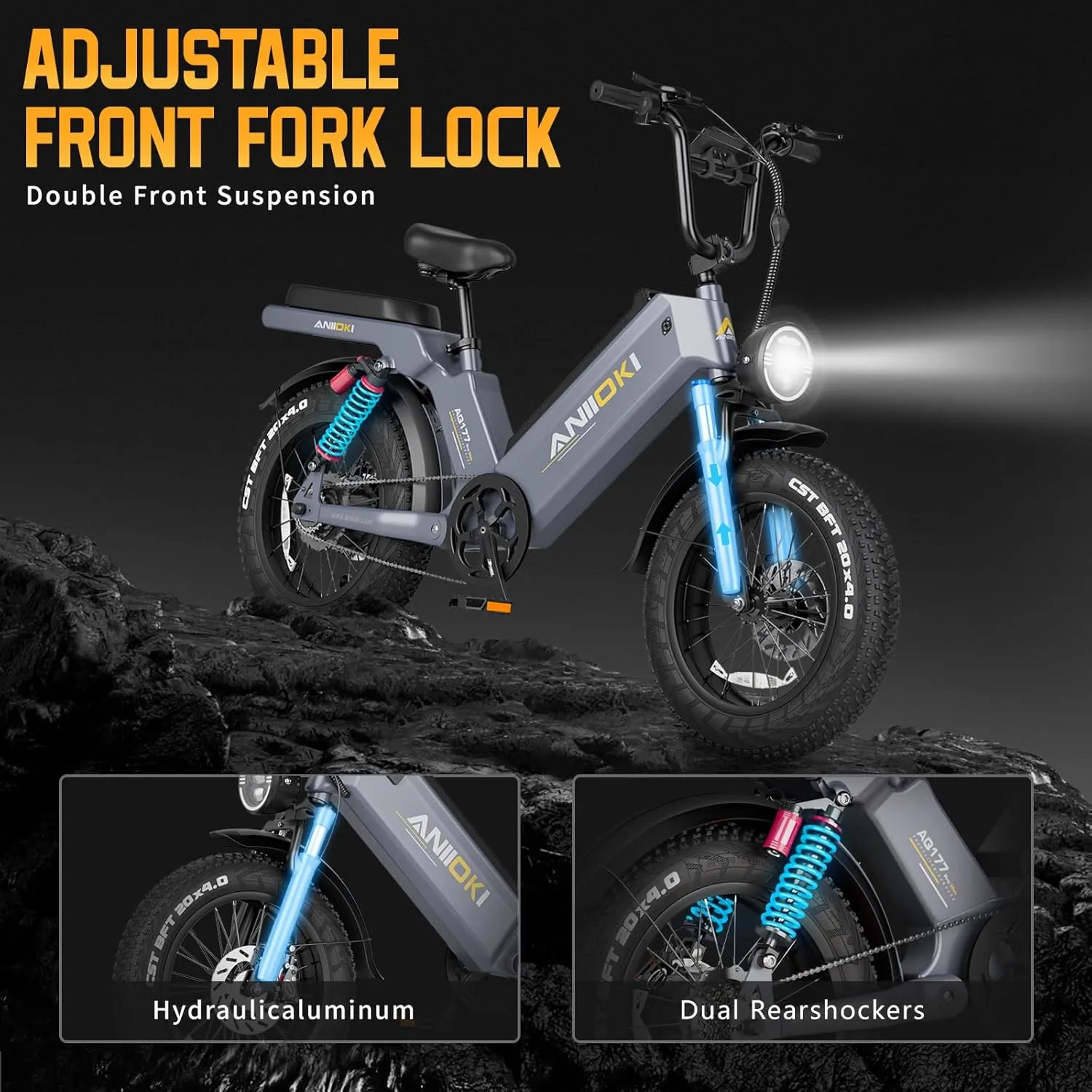 2800W Dual Motor Electric Bike for Adults,2025 Upgraded AQ177 PRO MAX eBike,33MPH 52V 70Ah Electric Bike,200Miles Long Range,20x4 Fat Tire All Terrain Ebikes, Full Suspension E Bike, SHM 7-Speed Gear