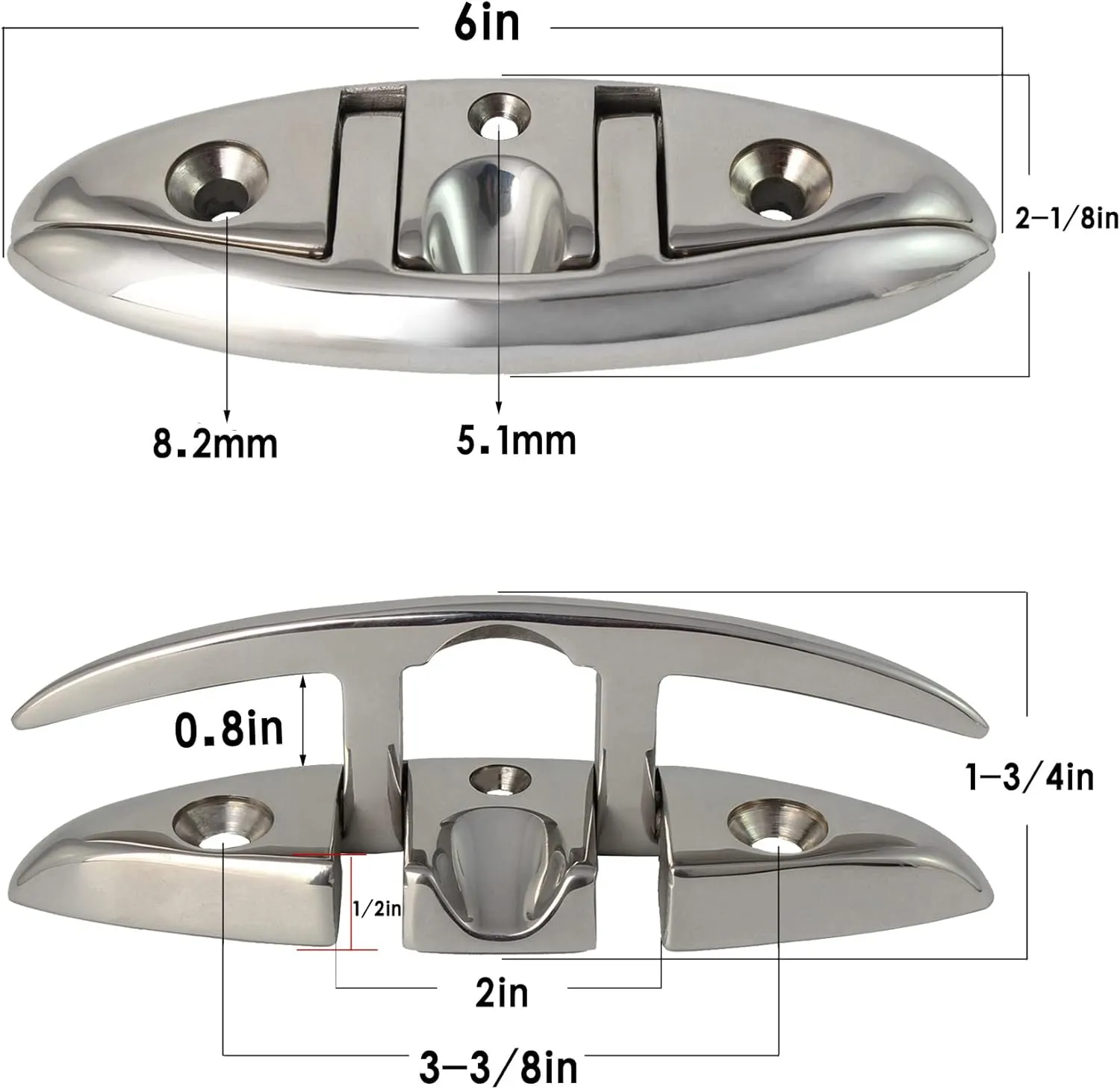 316 Stainless Steel Boat Folding Cleats Boat Dock Cleats 5/6/8.5 inch, Flip up Dock Cleat for Deck and Boat, Dock Cleats Folding Cleat Rope Cleat Boat Cleats with Fasteners (1,2,4,6 Pack)