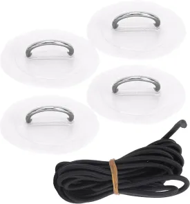 4pcs Inflatable Boat Kayak D Ring Pad Patch with Elastic Bungee Cord, Stainless Steel Ring for PVC Raft Dinghy Canoe, Easy to Install, Sturdy and Rust Resistant