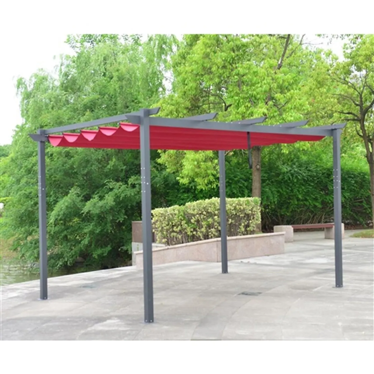 Aleko Pergolas Aluminum Outdoor Retractable Canopy Pergola - 13 x 10 Ft - Burgundy Color