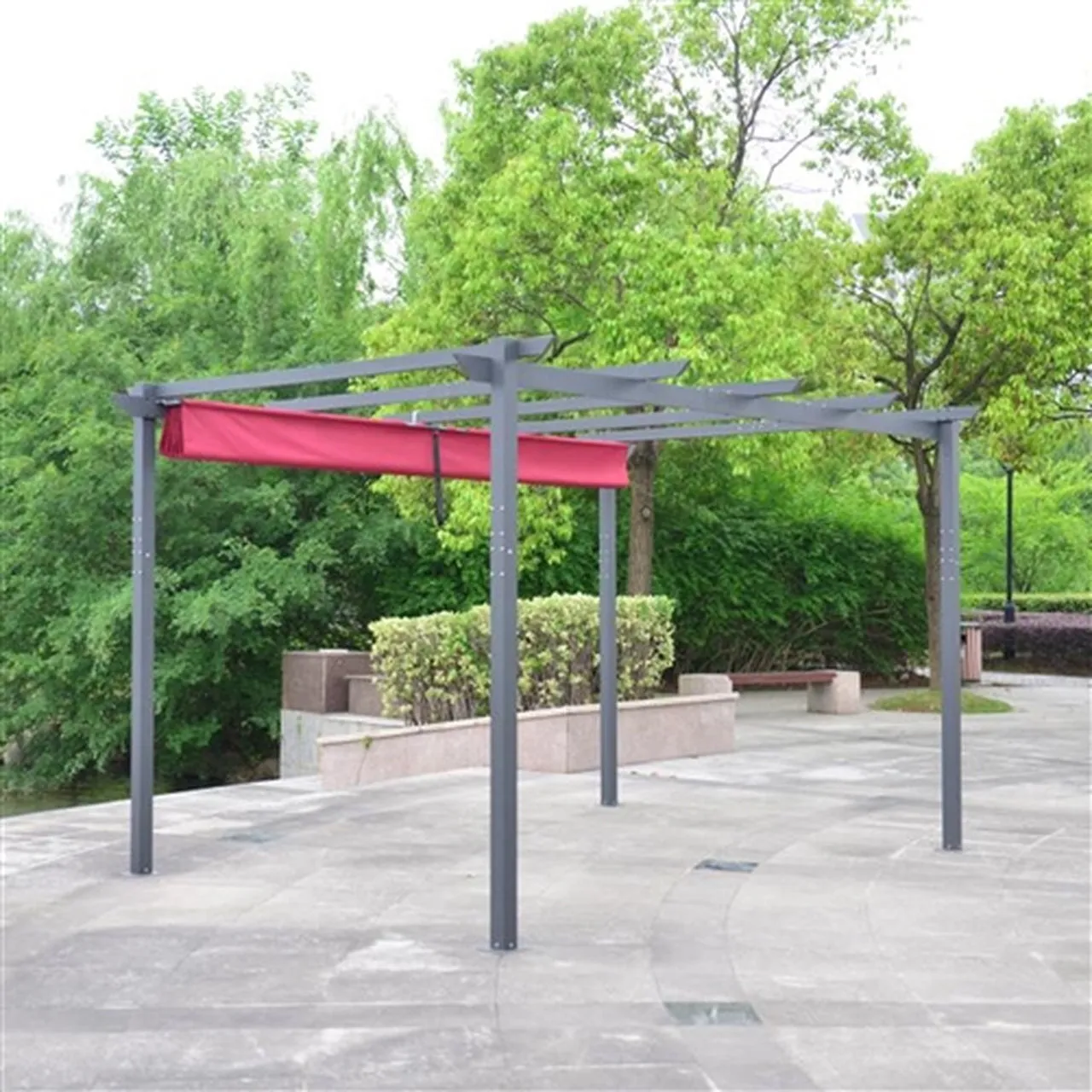 Aleko Pergolas Aluminum Outdoor Retractable Canopy Pergola - 13 x 10 Ft - Burgundy Color