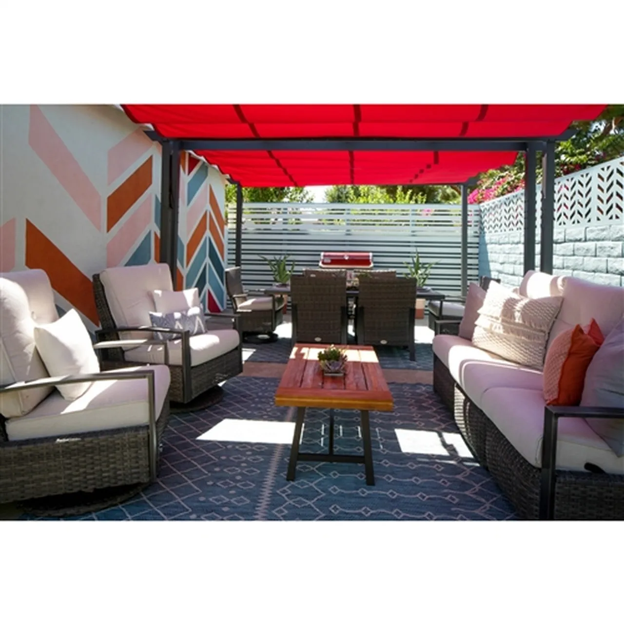Aleko Pergolas Aluminum Outdoor Retractable Canopy Pergola - 13 x 10 Ft - Burgundy Color