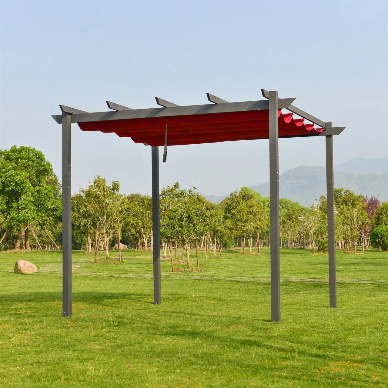 Aleko Pergolas Aluminum Outdoor Retractable Canopy Pergola - 13 x 10 Ft - Burgundy Color