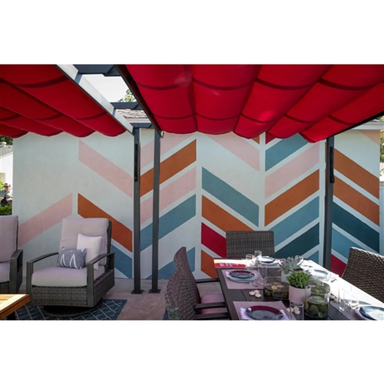 Aleko Pergolas Aluminum Outdoor Retractable Canopy Pergola - 13 x 10 Ft - Burgundy Color