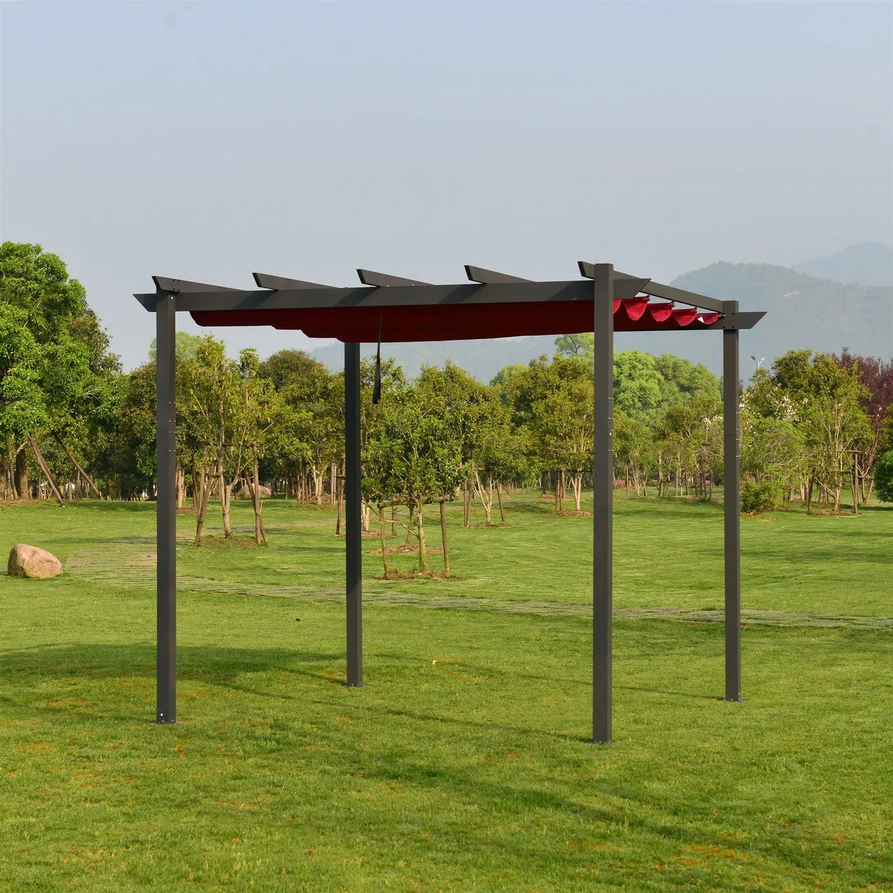 Aleko Pergolas Aluminum Outdoor Retractable Canopy Pergola - 13 x 10 Ft - Burgundy Color