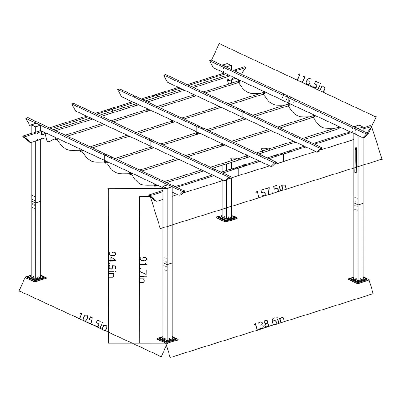 Aleko Pergolas Aluminum Outdoor Retractable Canopy Pergola - 13 x 10 Ft - Burgundy Color