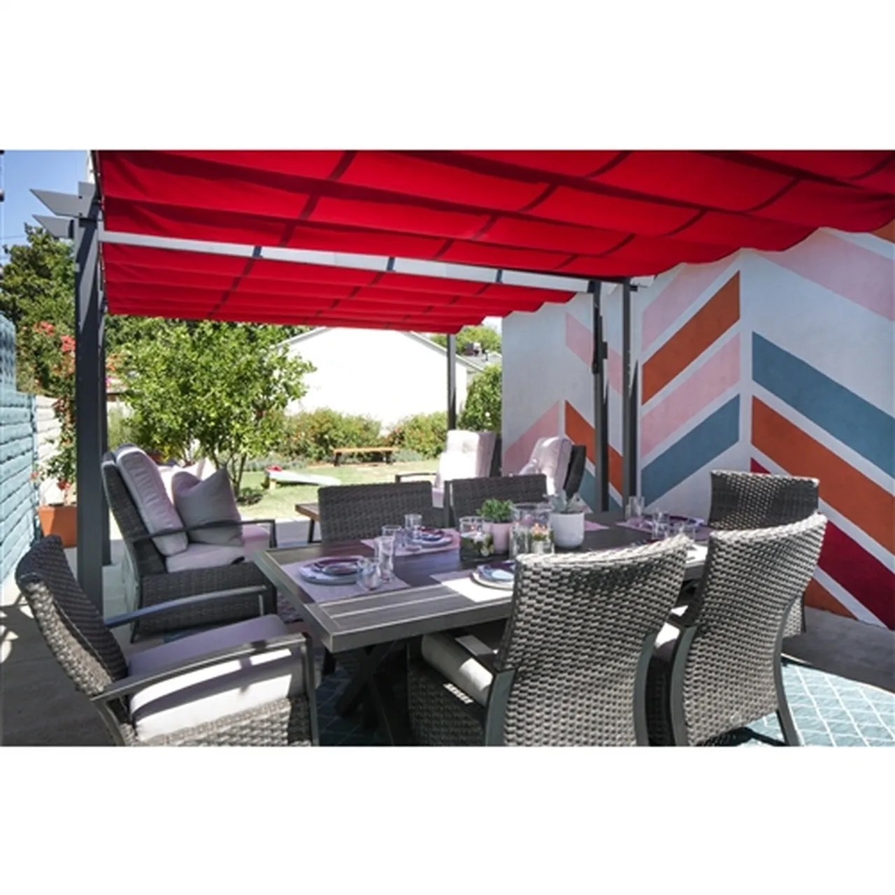 Aleko Pergolas Aluminum Outdoor Retractable Canopy Pergola - 13 x 10 Ft - Burgundy Color