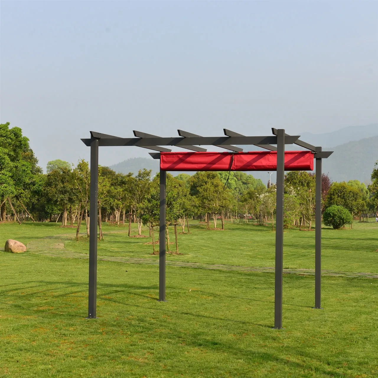 Aleko Pergolas Aluminum Outdoor Retractable Canopy Pergola - 13 x 10 Ft - Burgundy Color
