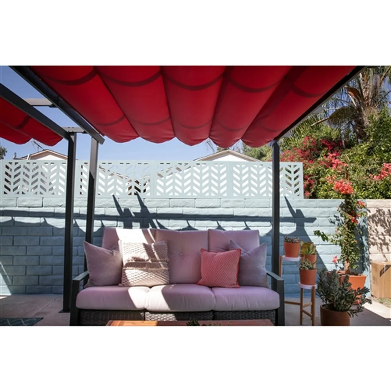 Aleko Pergolas Aluminum Outdoor Retractable Canopy Pergola - 13 x 10 Ft - Burgundy Color