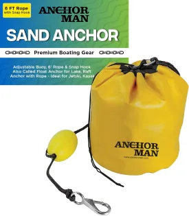 Anchor-Man Jetski Anchor Kit, All-in-One Sand Anchor for Floats, Adjustable Sand Bag Jet Ski Anchor for Floating Mat, Includes 6' Rope & Snap Hook