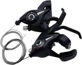 Bicycle Shifter 21 Speed Bicycle Brake Levers Shifter Lever 3 x 7 Speed with Gear Indicator and V Brake Cable Left Right Brake Lever Shifter Set for Moutain Bike, Road Bike