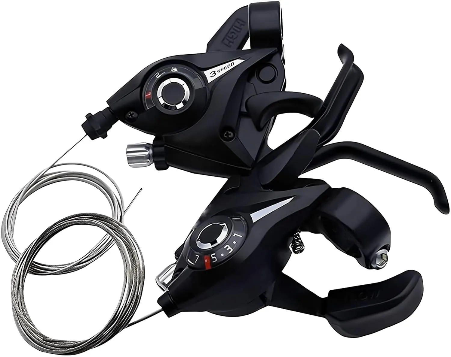 Bicycle Shifter 21 Speed Bicycle Brake Levers Shifter Lever 3 x 7 Speed with Gear Indicator and V Brake Cable Left Right Brake Lever Shifter Set for Moutain Bike, Road Bike
