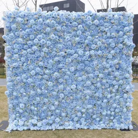 Bulk 3D Flower Wall Blue Rose with Babys Breath Artificial Flower Wall Mat Backdrop Attached to Fabric Wholesale