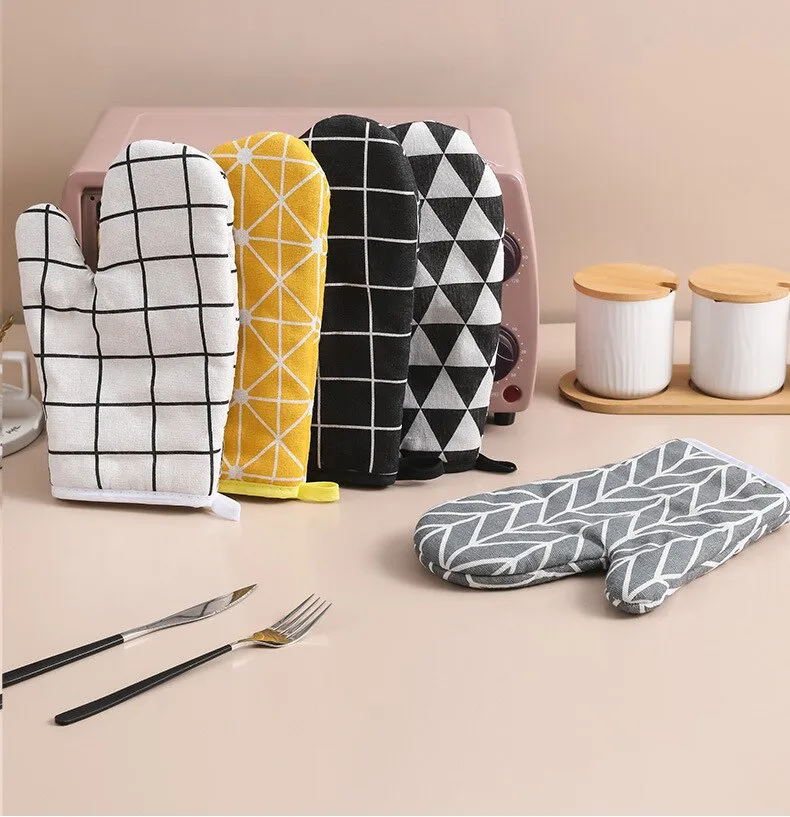 Cotton Oven Mitts ,Pot Holders Heat Resistant Cooking Gloves |  Yellow Pattern