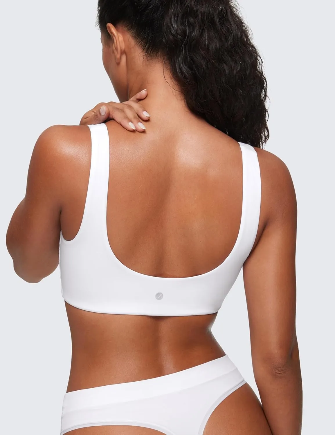 CRZ YOGA Softhold Women's Double Lined U Back Bralettes - Scoop Neck Unlined T-Shirt Everyday Bras Smooth Wireless Cami