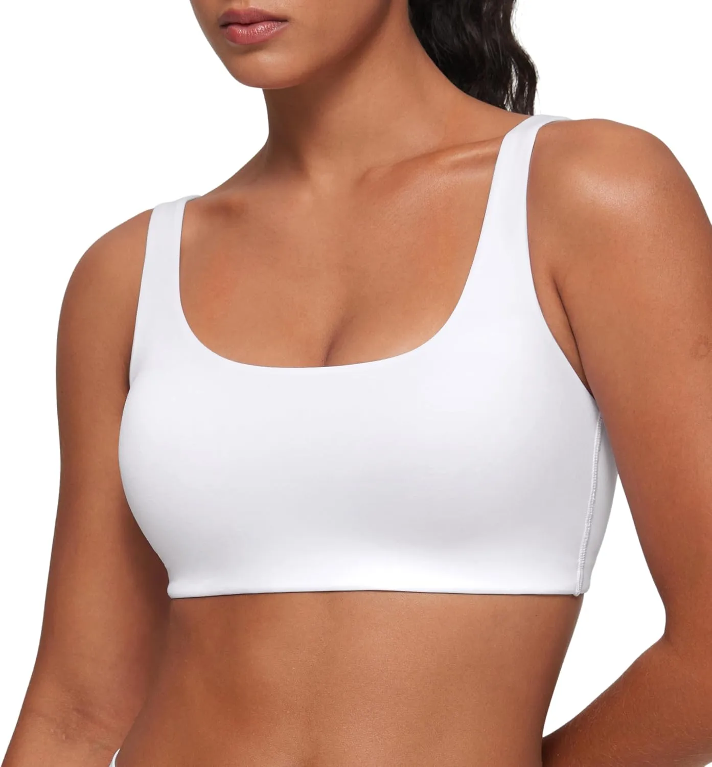 CRZ YOGA Softhold Women's Double Lined U Back Bralettes - Scoop Neck Unlined T-Shirt Everyday Bras Smooth Wireless Cami