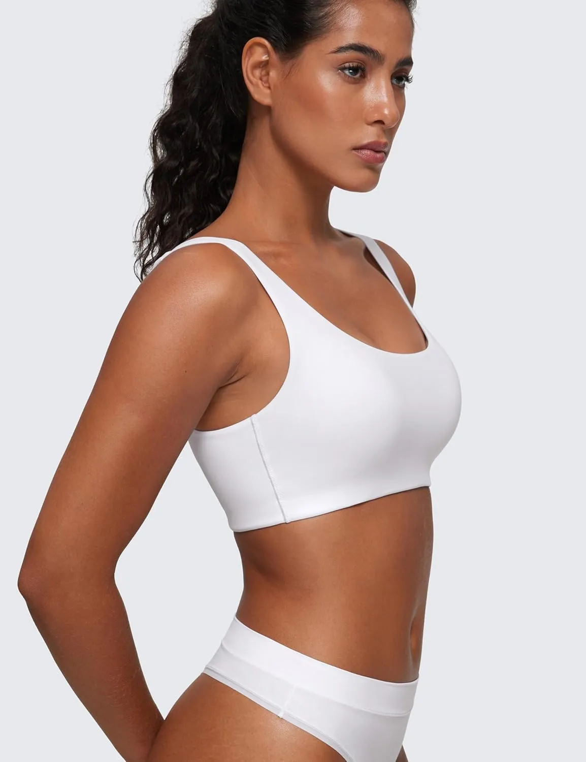 CRZ YOGA Softhold Women's Double Lined U Back Bralettes - Scoop Neck Unlined T-Shirt Everyday Bras Smooth Wireless Cami