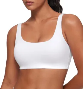CRZ YOGA Softhold Women's Double Lined U Back Bralettes - Scoop Neck Unlined T-Shirt Everyday Bras Smooth Wireless Cami