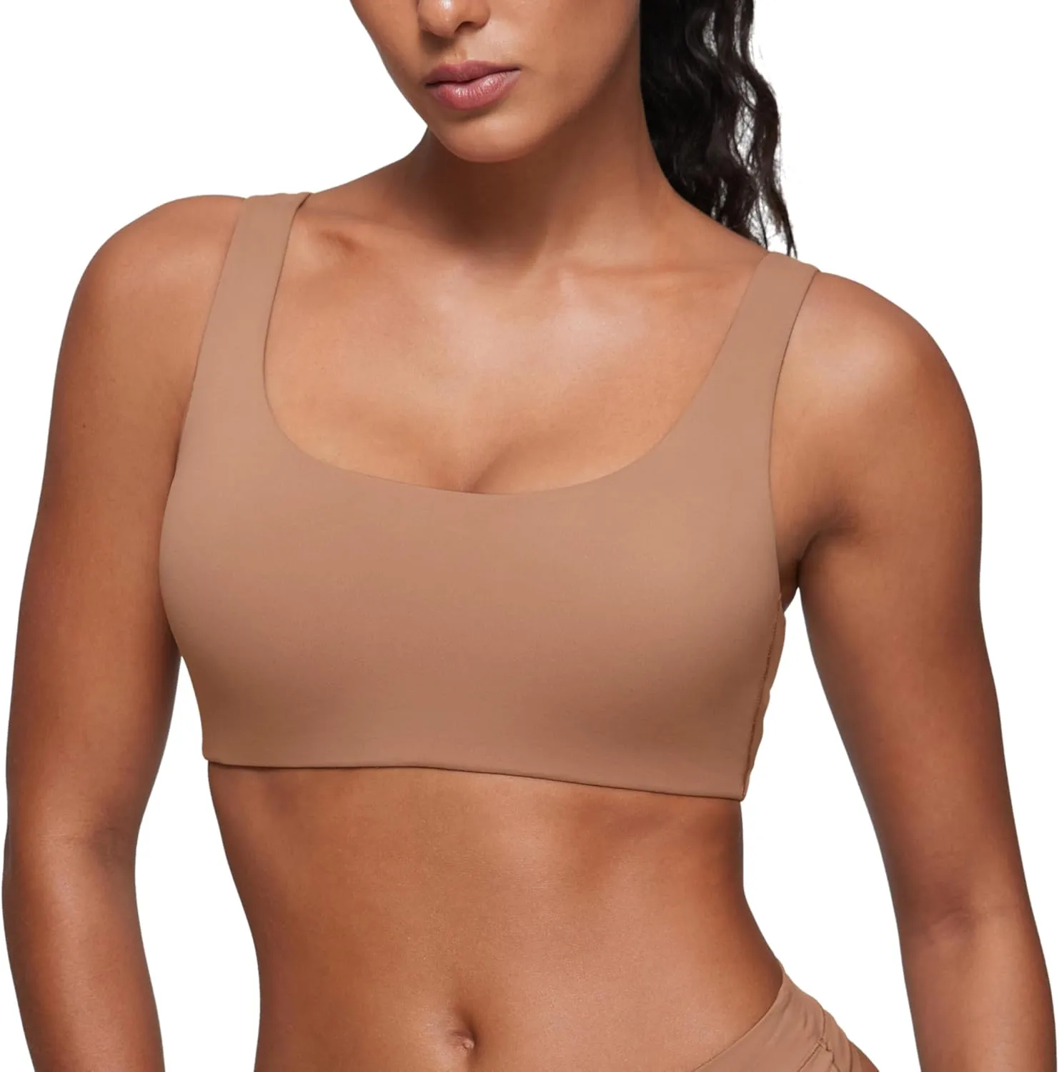 CRZ YOGA Softhold Women's Double Lined U Back Bralettes - Scoop Neck Unlined T-Shirt Everyday Bras Smooth Wireless Cami
