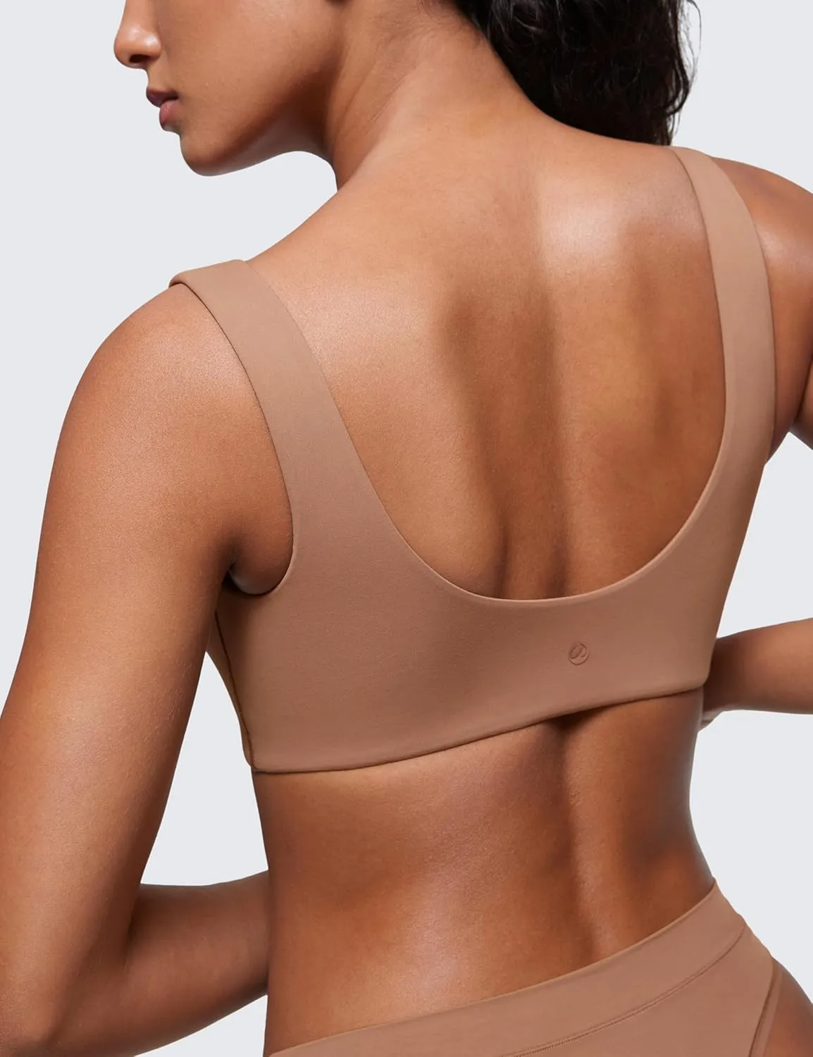 CRZ YOGA Softhold Women's Double Lined U Back Bralettes - Scoop Neck Unlined T-Shirt Everyday Bras Smooth Wireless Cami