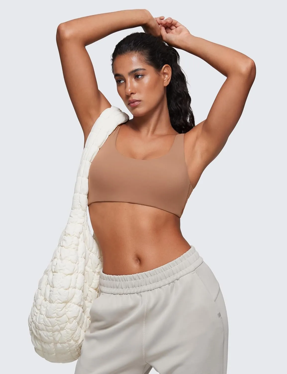 CRZ YOGA Softhold Women's Double Lined U Back Bralettes - Scoop Neck Unlined T-Shirt Everyday Bras Smooth Wireless Cami