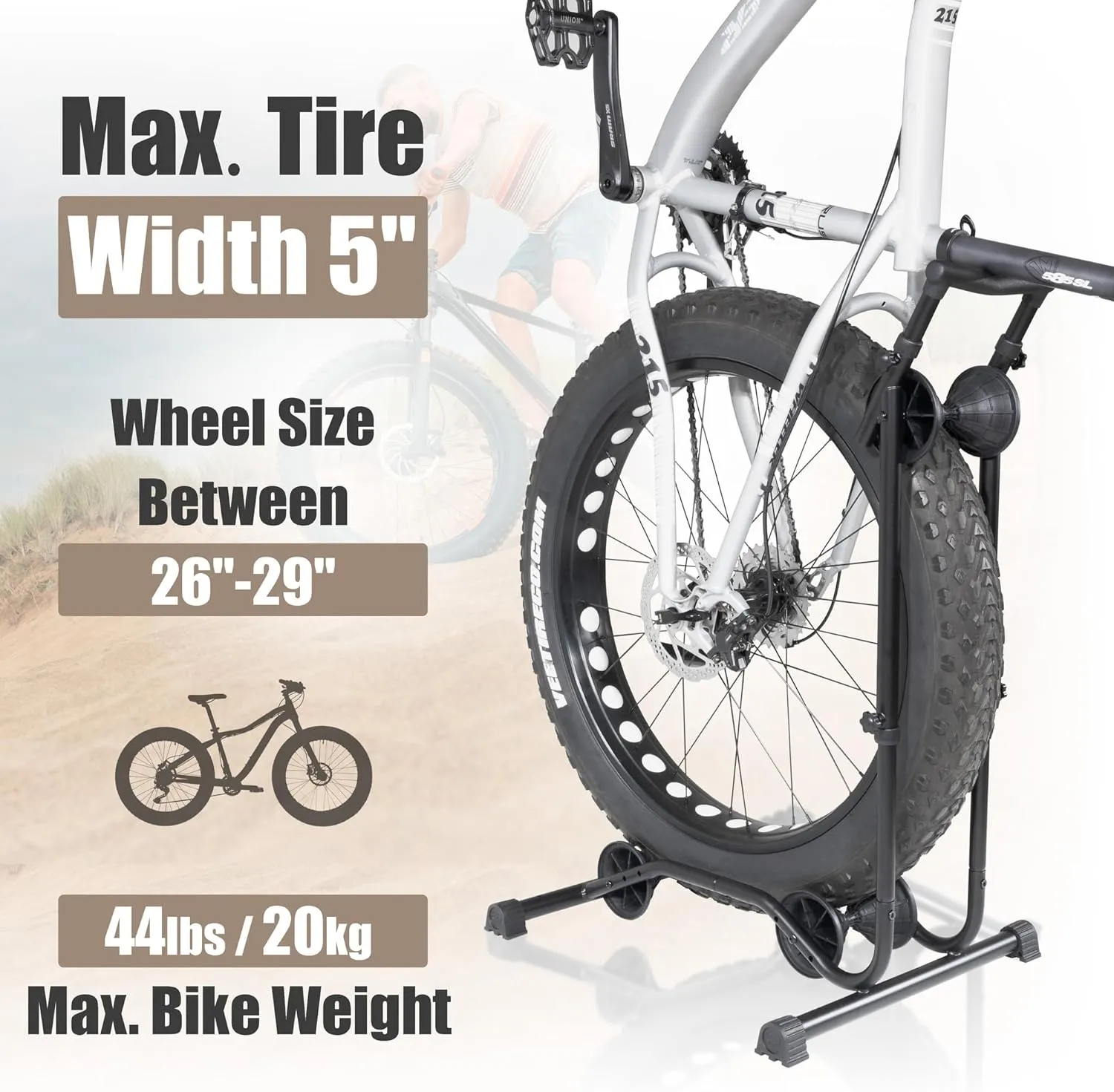 CyclingDeal Upright Fat Tire Bike Stand - Vertical & Horizontal Bicycle Stand Bicycle Storage - Premium Vertical Bike Rack Garage - Bicycle Rack Bike Storage Stand - Wheel Size up to 29"