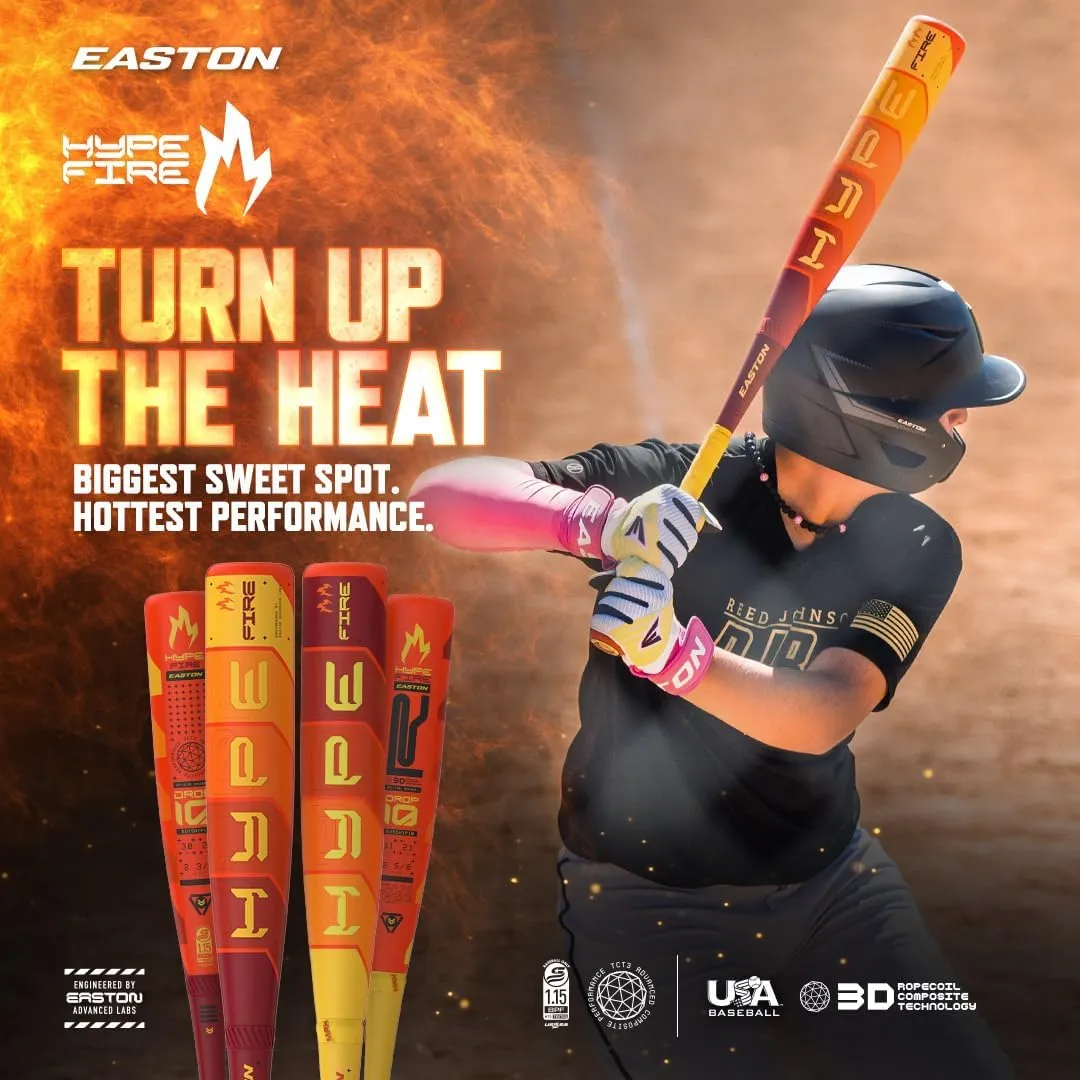 Easton | 2025 | Hype Fire Baseball Bat | USSSA | Coach/Machine Pitch | -10 Drop | 2 3/4" Barrel | 1 Pc. Composite