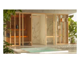 Effe YU70310003 Yoku spa shelf, l.h. corner, canaletto  walnut - calacatta gold, 240v 1ph 60hz