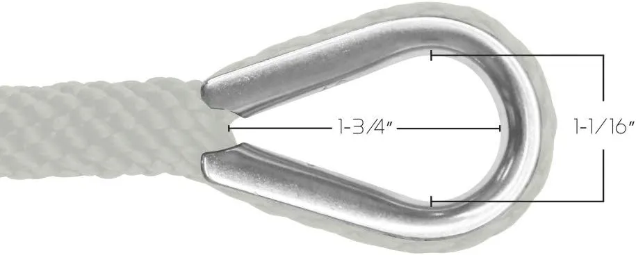 Extreme Max 3006.2288 BoatTector Solid Braid MFP Anchor Line with Thimble - 3/8" x 150', White