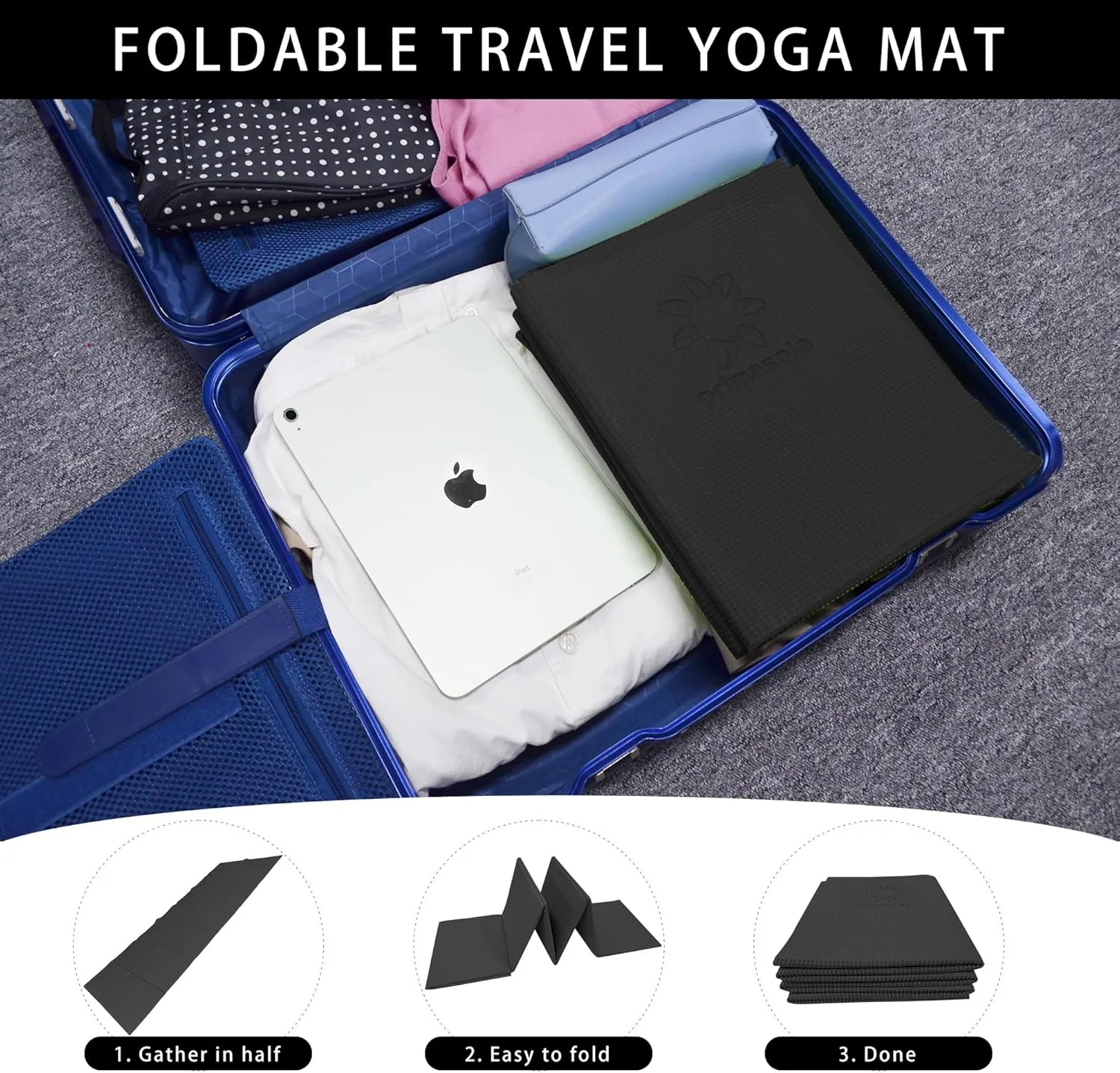Folding Yoga Travel Pilates Mat Foldable Easy to Carry to Class Beach Park Tear-resistant Travel Picnics 4mm Thick 9 Colors