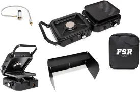 Freespirit Recreation 2 Burner Foldable Camping Stove with Griddle, Propane Camp Stove with 16,000 BTU, Adjustable Burners, Carrying Handle, Portable Gas Stove with Foldable Windscreen