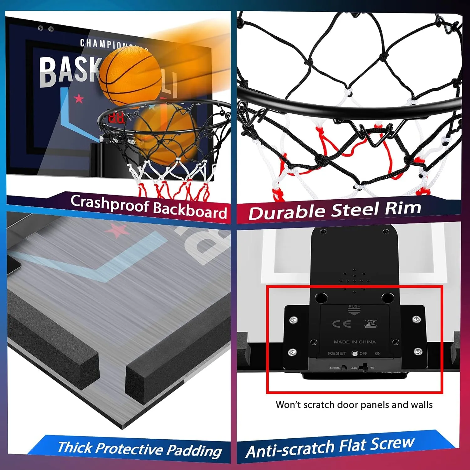 Indoor Basketball Hoop Boys Gifts for Teens and Adults Door Room Basketball Hoop Mini Hoop with Electronic Scoreboard, 3 Balls and Batteries Basketball Toys for 8 9 10 11 12