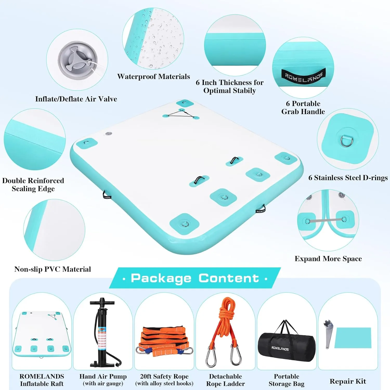 Inflatable Floating Dock, Swim Platform Floating Island Raft, Large Air Mat Inflatable Water Pad with None-Slip Surface for Lake Pool Beach Ocean