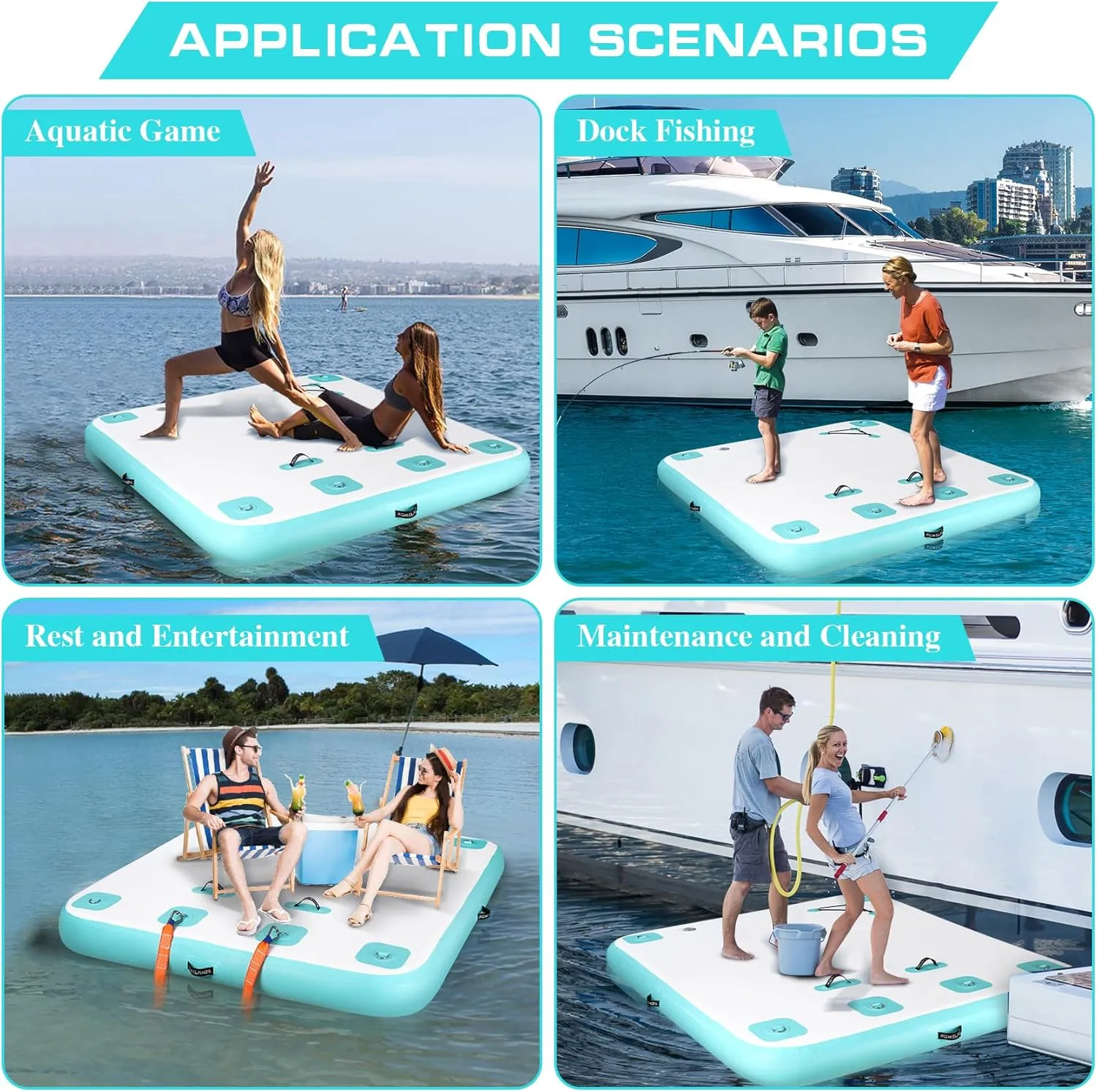 Inflatable Floating Dock, Swim Platform Floating Island Raft, Large Air Mat Inflatable Water Pad with None-Slip Surface for Lake Pool Beach Ocean