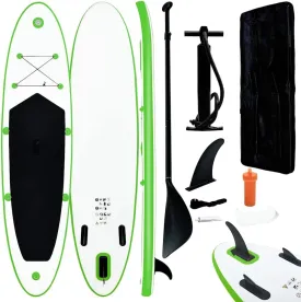 Inflatable Stand Up Paddle Board Set for Learning and Recreation, Puncture-Proof Design, Green and White