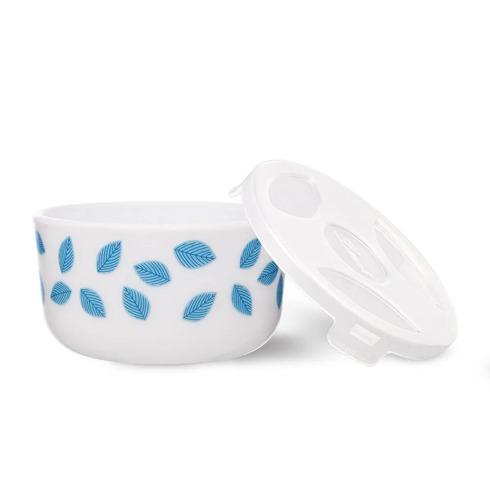 Larah by Borosil Blue Leaves Katori w Lid