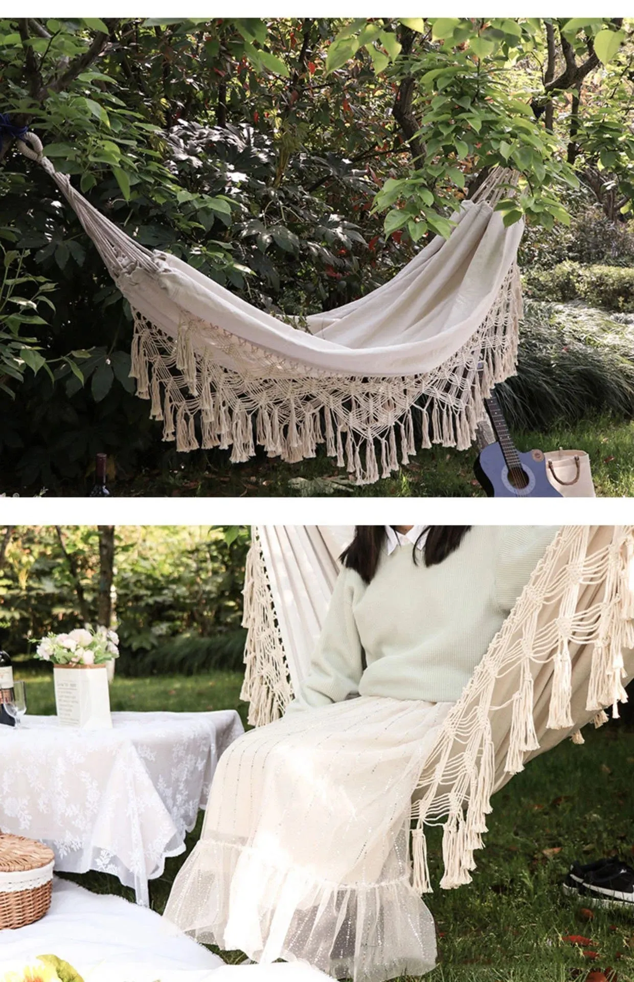 Large Handmade Brazilian Hammock Indoor Outdoor for Home, Bedroom, Patio, Porch, Yard, Beach, Boho Decor Swinging Decoration - 78" X 57"
