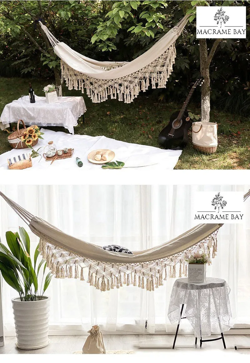 Large Handmade Brazilian Hammock Indoor Outdoor for Home, Bedroom, Patio, Porch, Yard, Beach, Boho Decor Swinging Decoration - 78" X 57"