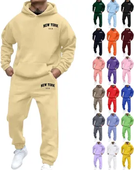 Men's Hooded Tracksuit 2 Piece Set Casual New York Letter Print Athletic Outfit with Jogger Pants Sweatsuits Sets