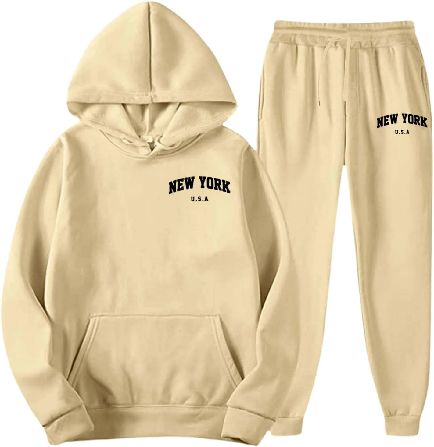 Men's Hooded Tracksuit 2 Piece Set Casual New York Letter Print Athletic Outfit with Jogger Pants Sweatsuits Sets