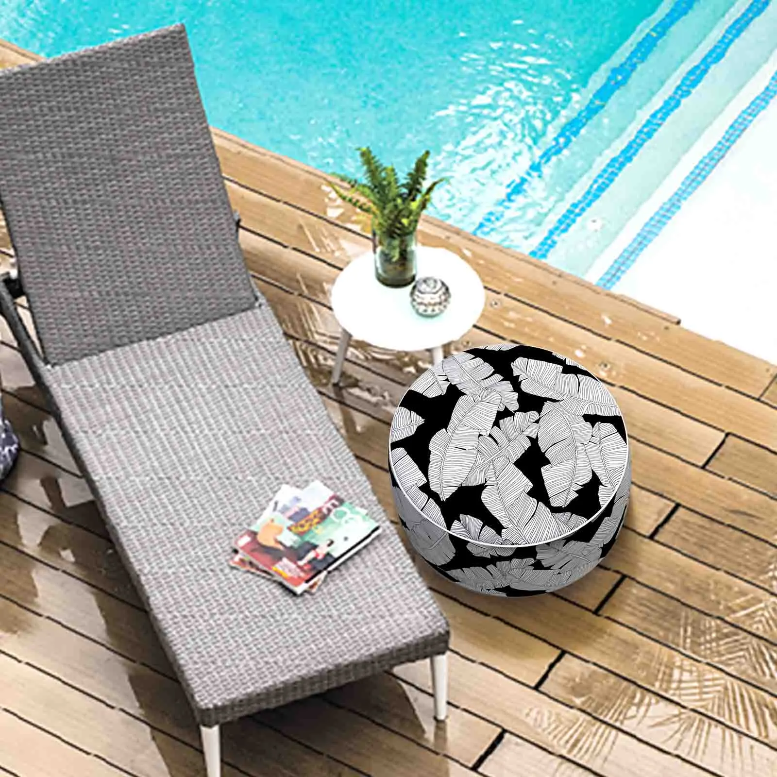 Ottoman Inflatable Black Lush Leaf Jungle LVTXIII Outdoor