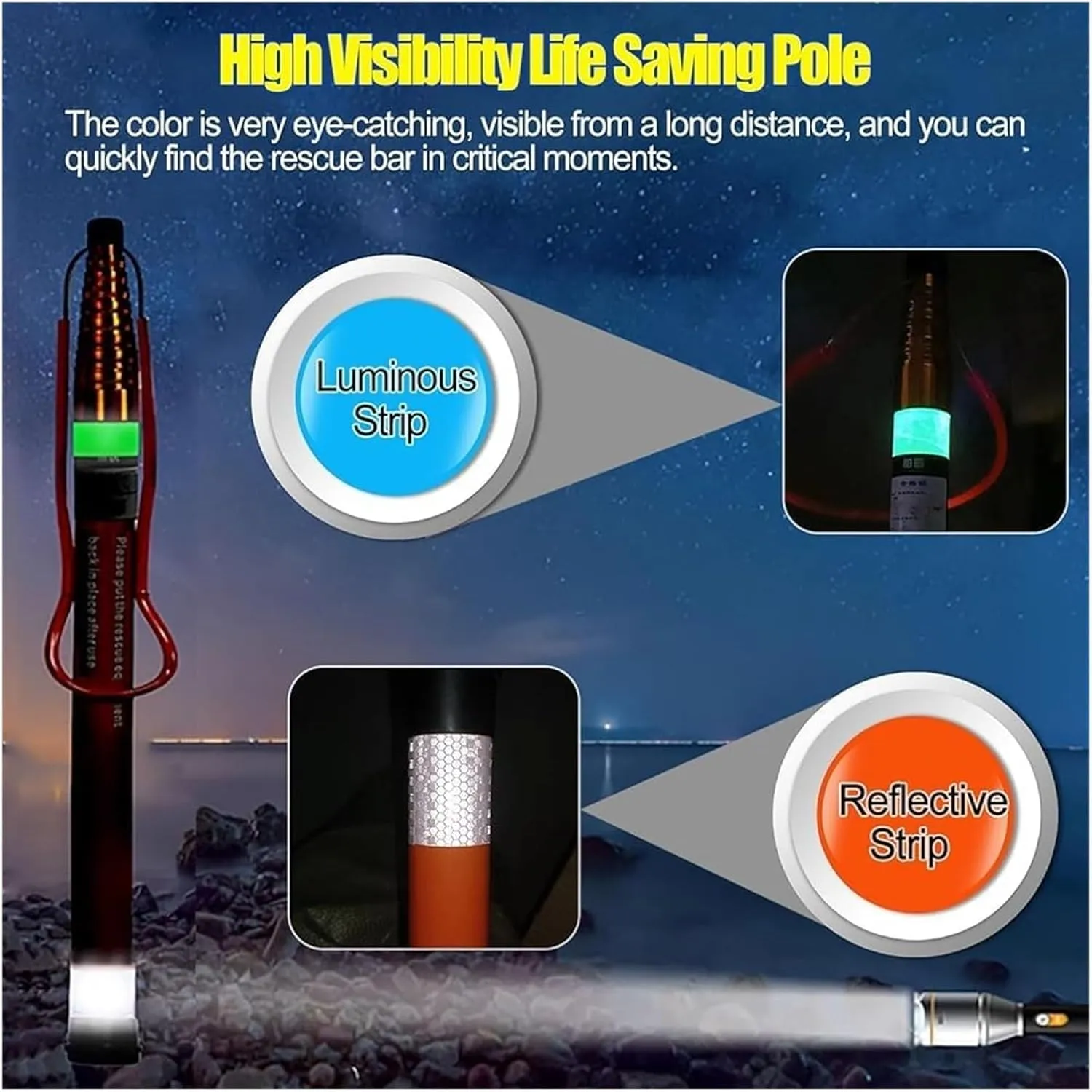 Pool Safety Hook,Swimming Pool Safety Hook, Adjustable Heavy Duty Pool Pole Rescues Equipment Life-Saving Rod Stick Salvage Rods Emergency Safety Hooks(1.2-6.5m(4.9ft-21.3ft))