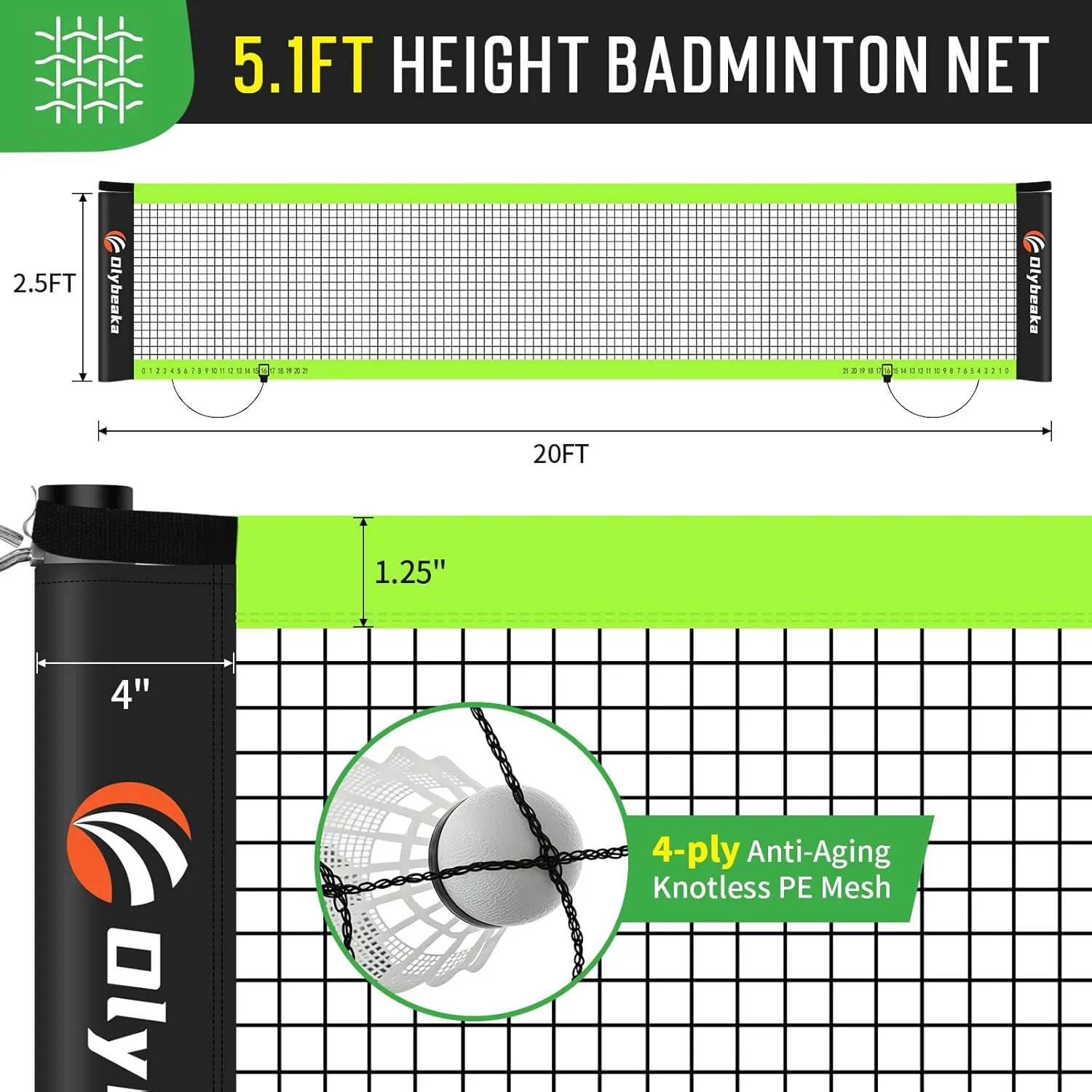Portable Badminton Net with 4 Badminton Rackets, Durable Badminton Net Set for Driveway Backyard, Stable Game Net System with Carring Bag