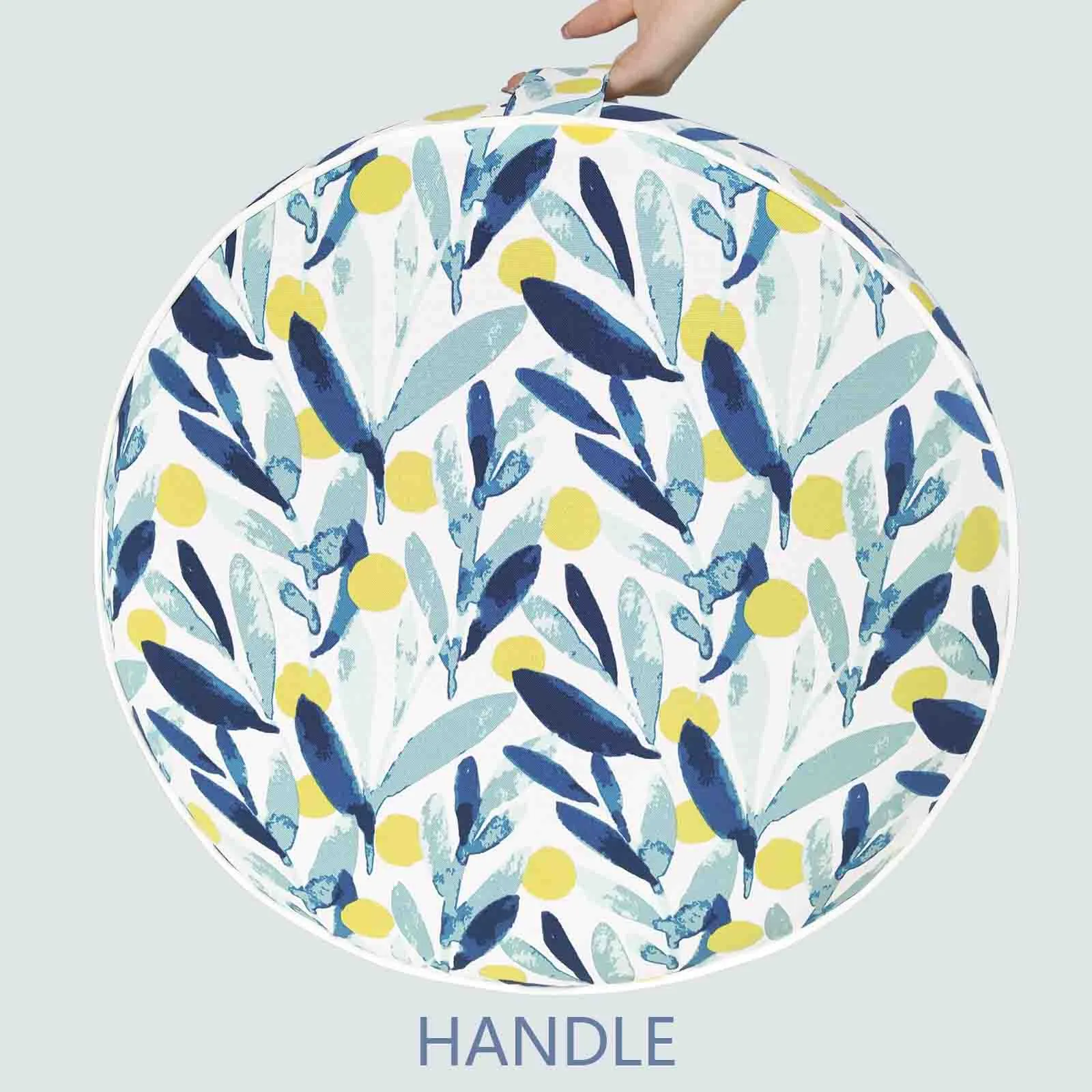Round Inflatable Ottoman Blue Leaves LVTXIII Outdoor